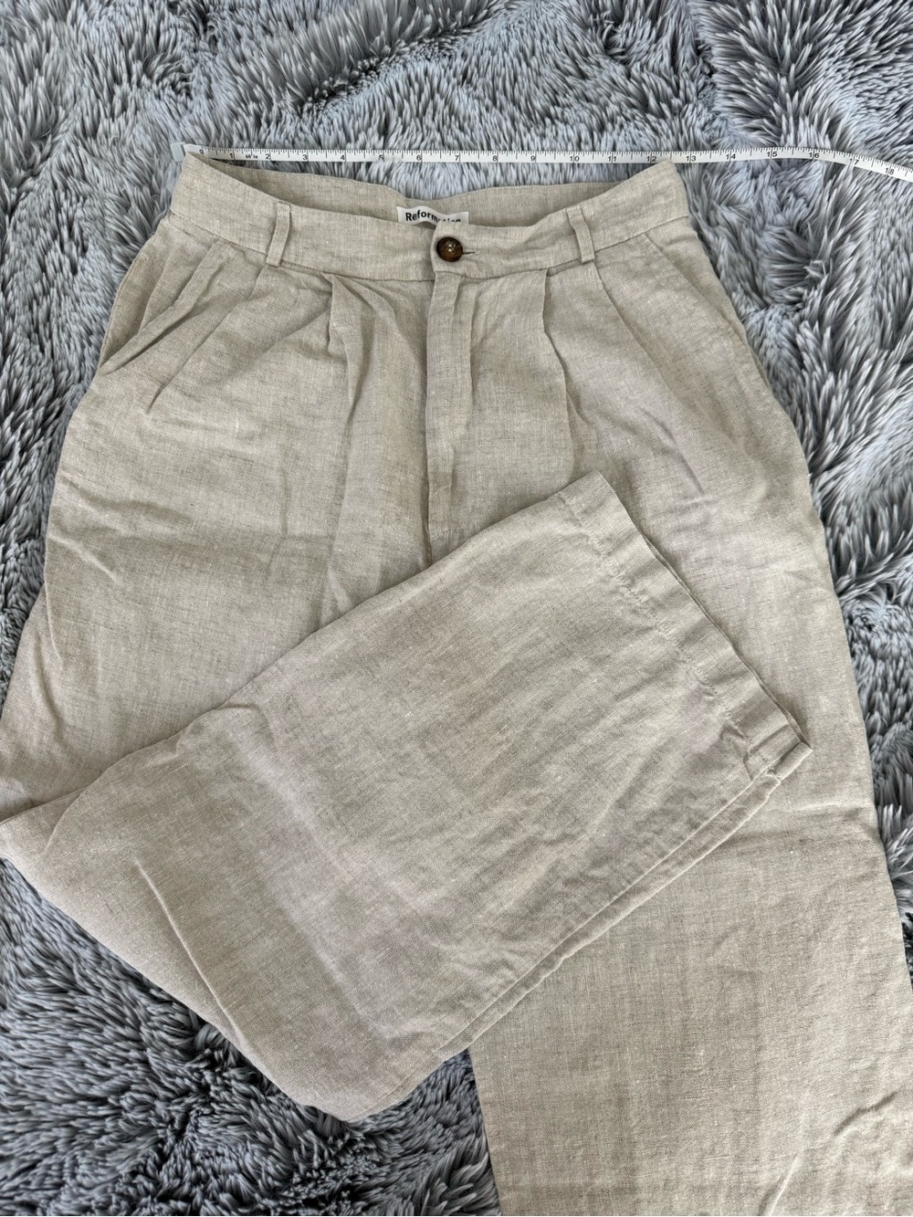 Reformation Natural Beige Pleated Linen Pants